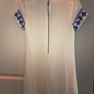 Lulus White and Blue embroidered dress